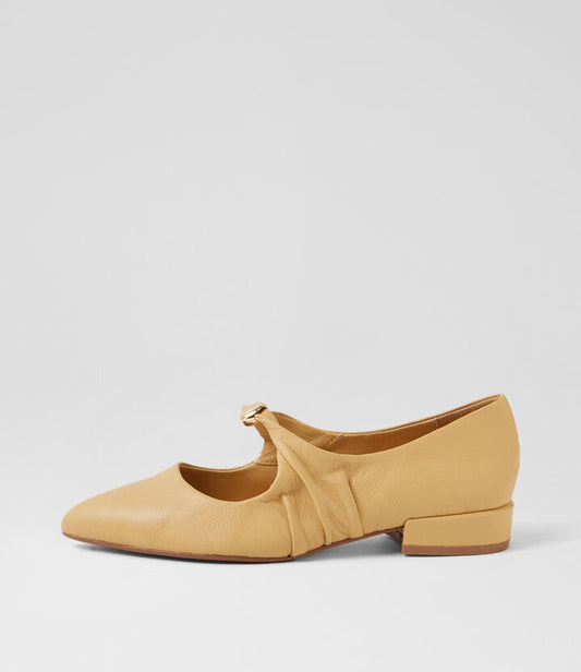 Image of Shoes. Productname: Eloquent Butter Leather Flat Shoes in Butter colour by brand - MIDAS