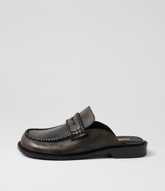 Image of Flats. Productname: Ridge Smokey Black Leather Loafers in Smokey Black colour by brand - MOLLINI