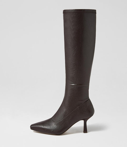 Image of Boots. Productname: Andria Choc Dark Brown Knee High Boots in Choc-Dk Brown Heel colour by brand - MOLLINI