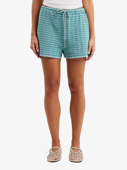 Image of a model wearing Shorts. Productname: LIIDO Ava Knit Shorts in Sea Green Zig Zag colour by brand - LIIDO