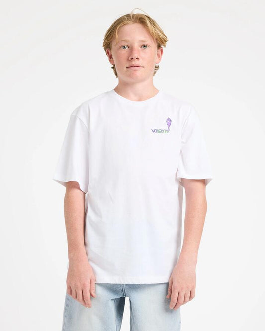 Image of a model wearing Tops. Productname: volcom Boys 8-16 Fa Ben Sanaire T-Shirt White - in White colour by brand - Volcom