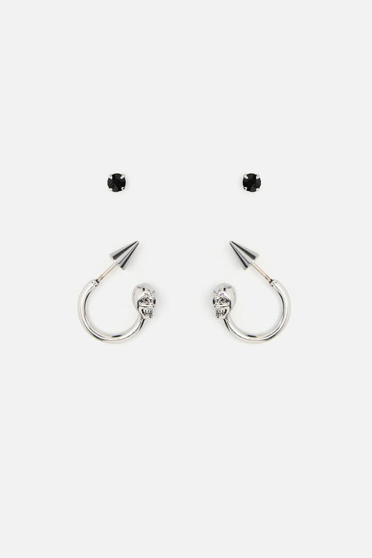 Image of Earrings. Productname: Spike Skull Earrings in Silver colour by brand - Black Friday