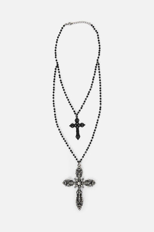 Image of Necklaces. Productname: Double Cross Necklace in Black colour by brand - Black Friday