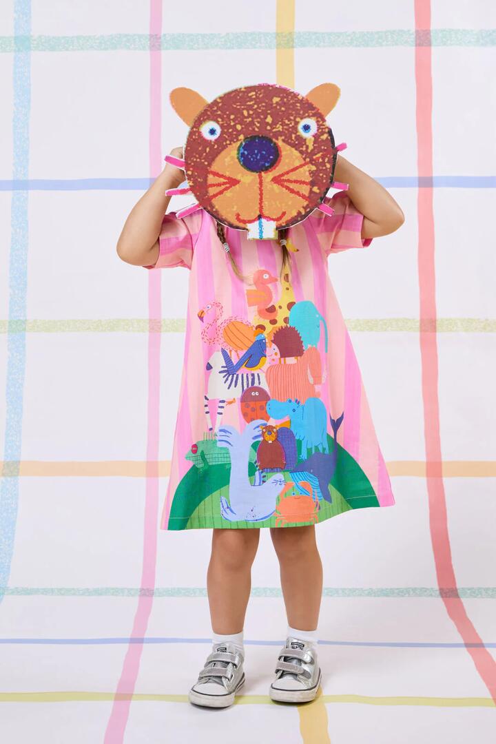 Image of Dresses. Product name - Zoo Stripe Kids Dress in Multi colour by brand - Gorman