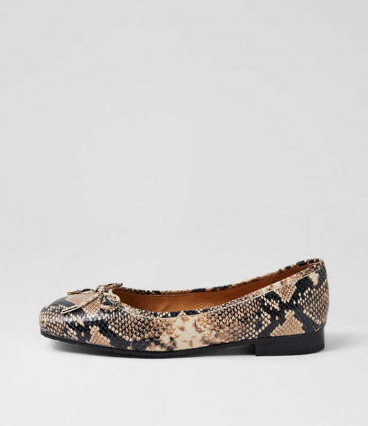 Image of Shoes. Productname: Palma Black Caramel Snake Leather Flat Shoes in Black&Caramel Snake colour by brand - MIDAS