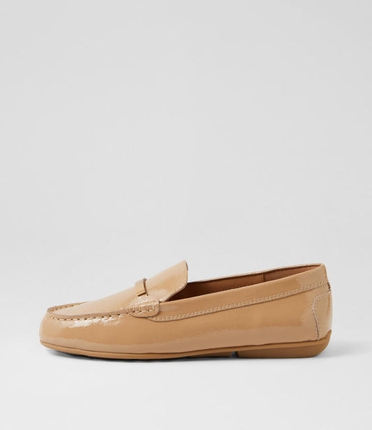 Image of Flats. Productname: Rube Camel Patent Leather Loafers in Camel colour by brand - MIDAS