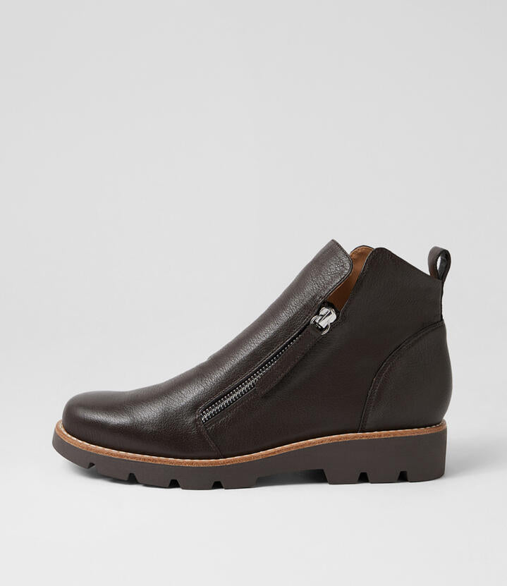 Image of Boots. Productname: Dottle Choc Leather Ankle Boots in Choc-Choc Sole colour by brand - MIDAS