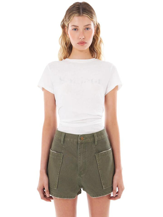 Image of a model wearing Tops. Productname: Felle Essential T-Shirt Bonjour in White colour by brand - Felle