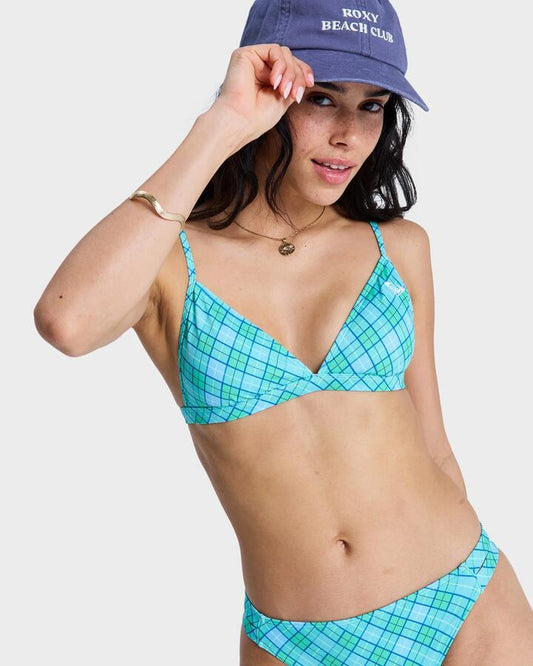 Image of Swimwear. Productname: roxy Womens Printed Essentials Fixed Tri Bikini Top Katydid As If Plaid - in Katydid As If Plaid colour by brand - Roxy