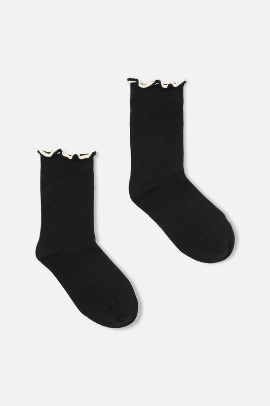 Image of Socks. Productname: Black Frill Top Sock in Black colour by brand - Dangerfield