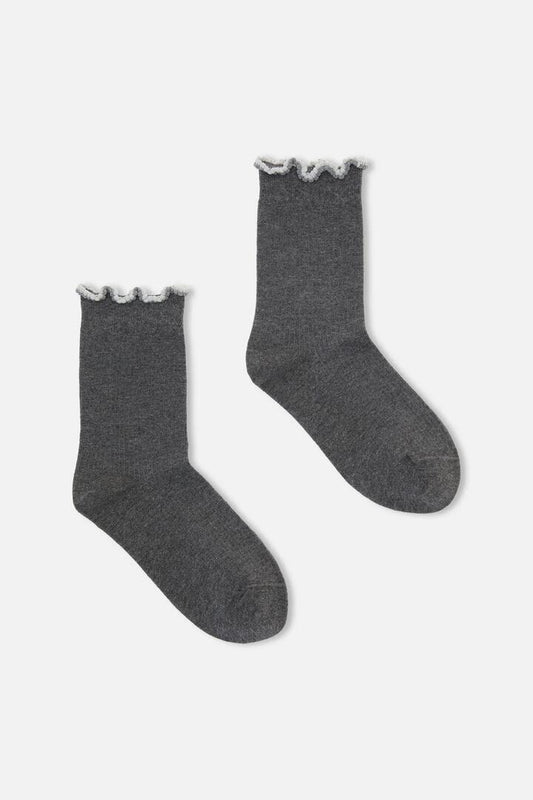 Image of Socks. Productname: Grey Frill Top Sock in Grey colour by brand - Dangerfield