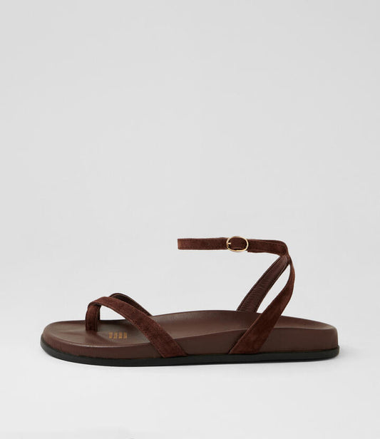 Image of Sandals. Productname: Hello Dark Brown Suede Sandals in Dk Brown colour by brand - MOLLINI