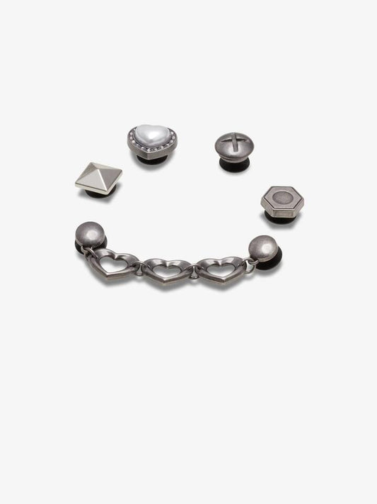 Image of Charms. Productname: Jibbitz Silver Romantic 5 Pack Shoe Charm ONE SIZE Multi in Multi colour by brand - Jibbitz