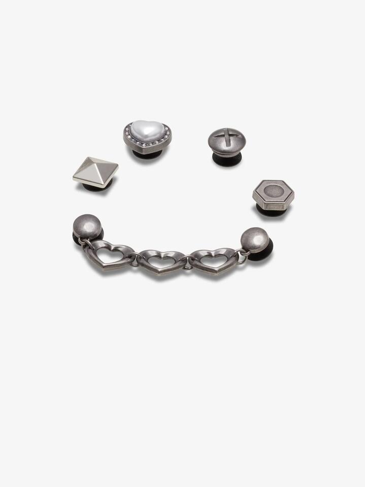 Image of Charms. Productname: Jibbitz Silver Romantic 5 Pack Shoe Charm ONE SIZE Multi in Multi colour by brand - Jibbitz