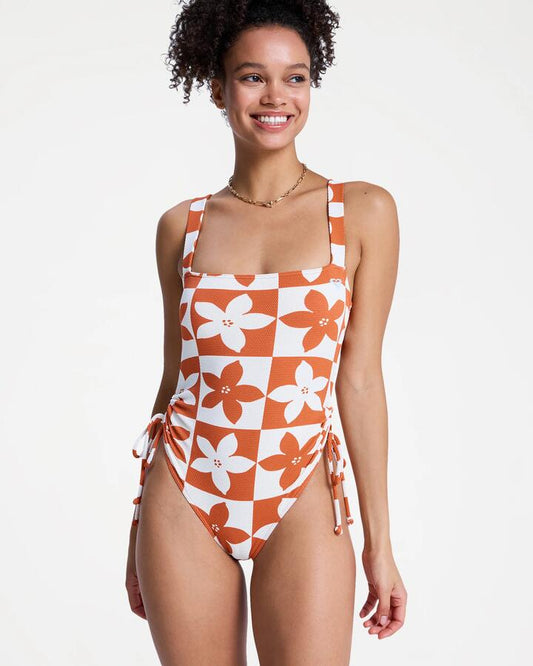 Image of Swimwear. Product name - Roxy Womens Hazy Days One Piece Swimsuit Ginger Spice Flora in Ginger Spice Flora colour by brand - Roxy