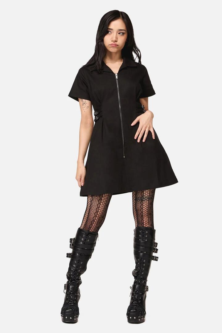 Image of Dresses. Productname: Buckled Goth Trim Dress in Black colour by brand - Black Friday