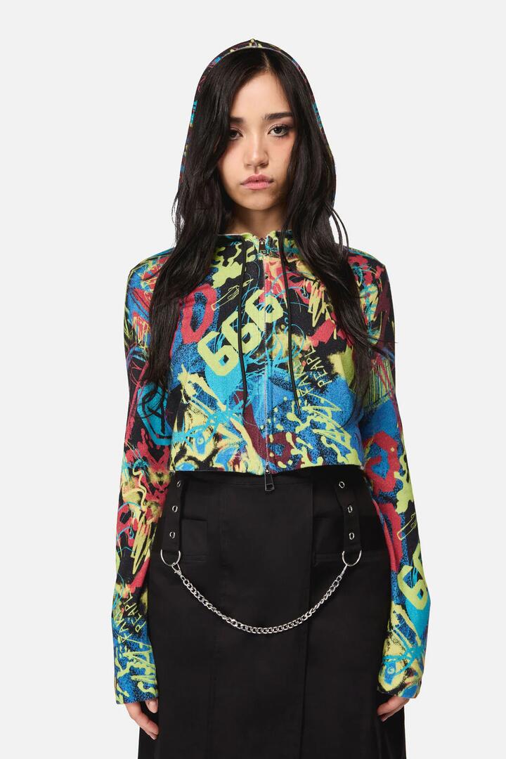 Image of a model wearing Outerwear. Productname: Streets Grunge Zip Hoodie in Multi colour by brand - Dangerfield