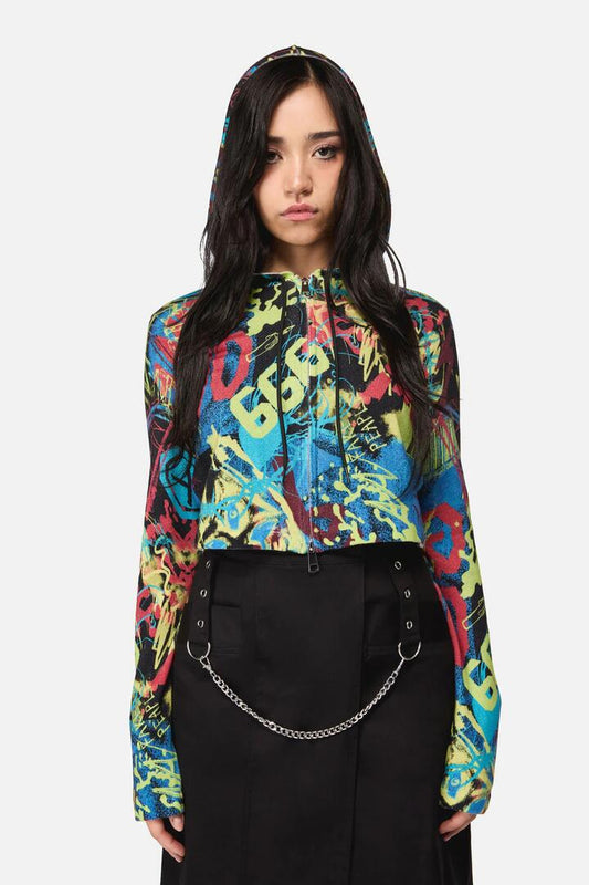 Image of a model wearing Outerwear. Productname: Streets Grunge Zip Hoodie in Multi colour by brand - Dangerfield