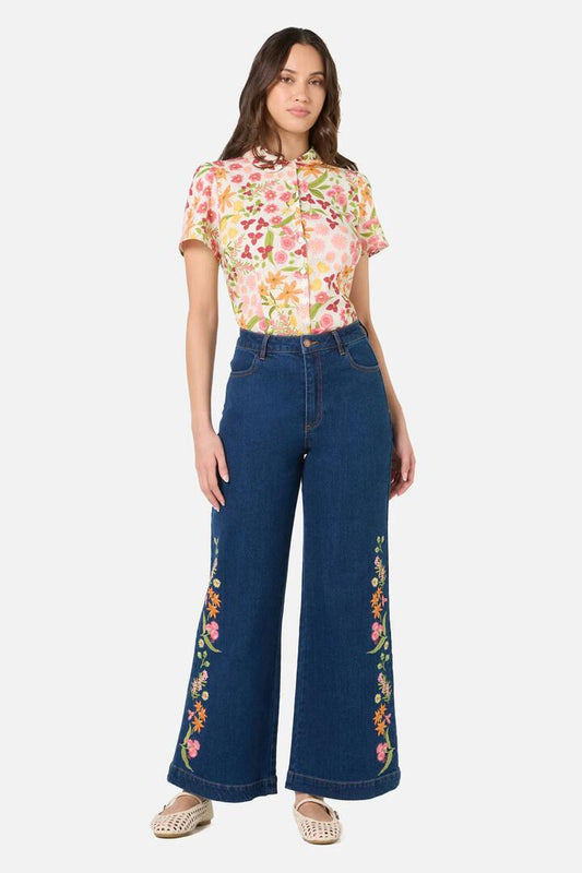 Image of Jeans. Product name - Liberty Native Embroidered Denim Jean in Blue Denim colour by brand - Princess Highway