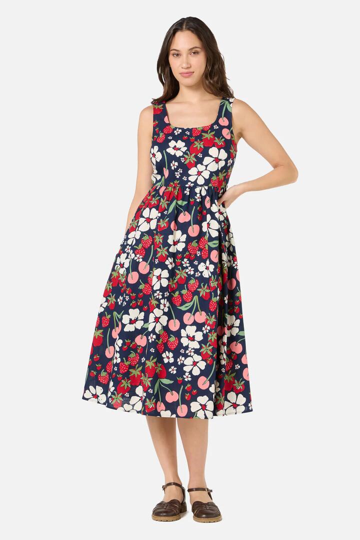 Image of Dresses. Productname: Berries N Cream Midi Dress in Navy colour by brand - Princess Highway