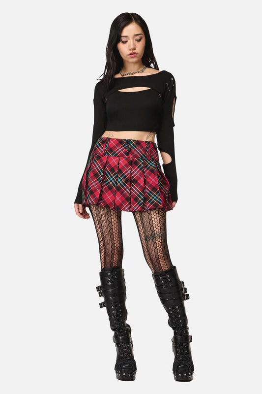 Image of a model wearing Skirts. Productname: Stop It Grunge Tartan Mini Skort in Multi colour by brand - Dangerfield