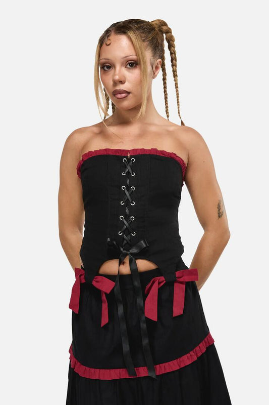 Image of Lingerie. Productname: Dystopia Contrast Trim Corset in Black Red colour by brand - Black Friday