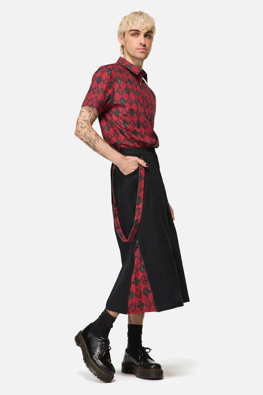 Image of a model wearing Shorts. Product name - The End Goth Jorts in Black colour by brand - Black Friday