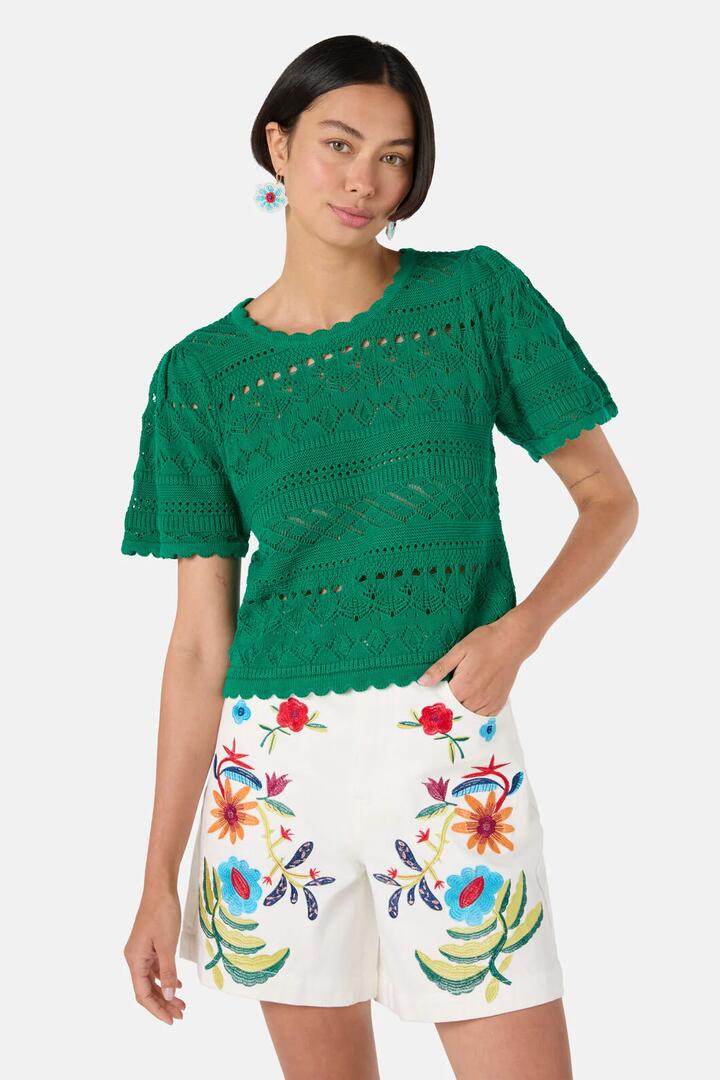 Image of a model wearing Tops. Productname: Carla Knit Top in Green colour by brand - Gorman