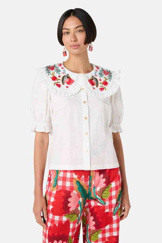 Image of Shirts. Product name - Little Things Embroidered Shirt in White colour by brand - Gorman