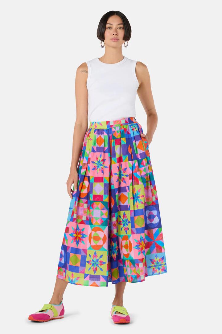 Image of a model wearing Skirts. Productname: Pinwheel Printed Skort in Print colour by brand - Gorman
