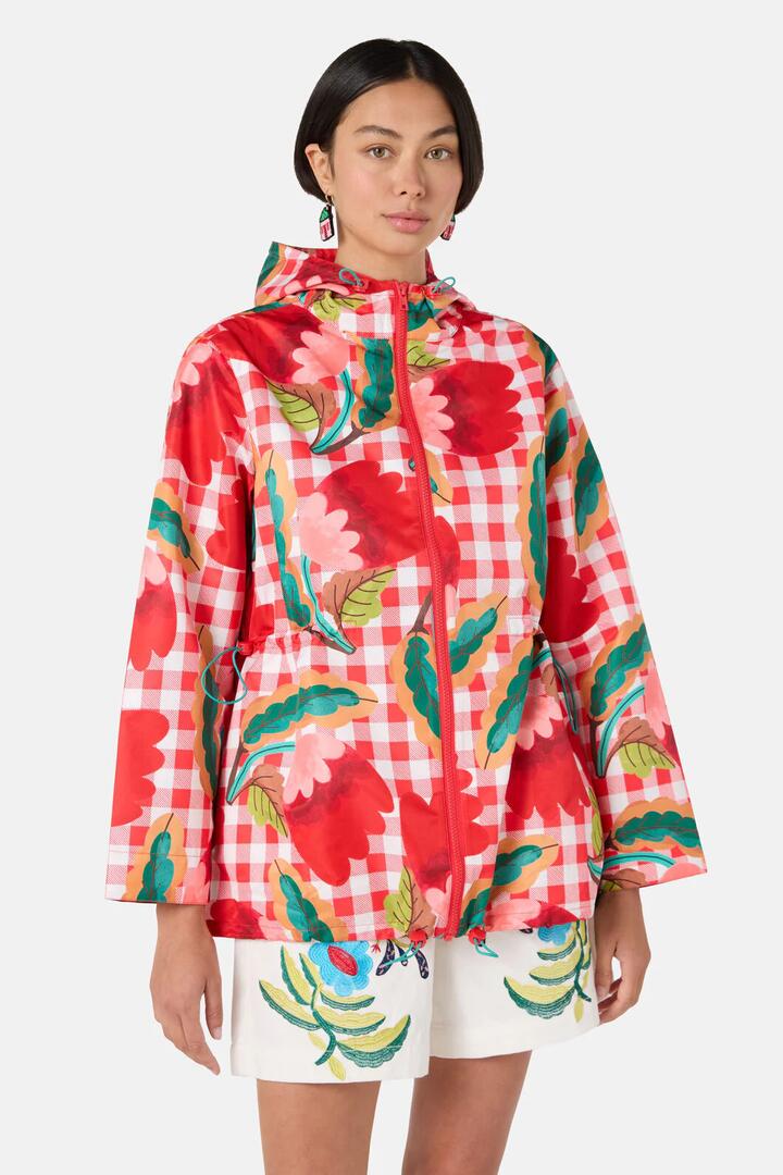 Image of a model wearing Rain Coats. Product name - Little Things Gingham Raincoat in Print colour by brand - Gorman