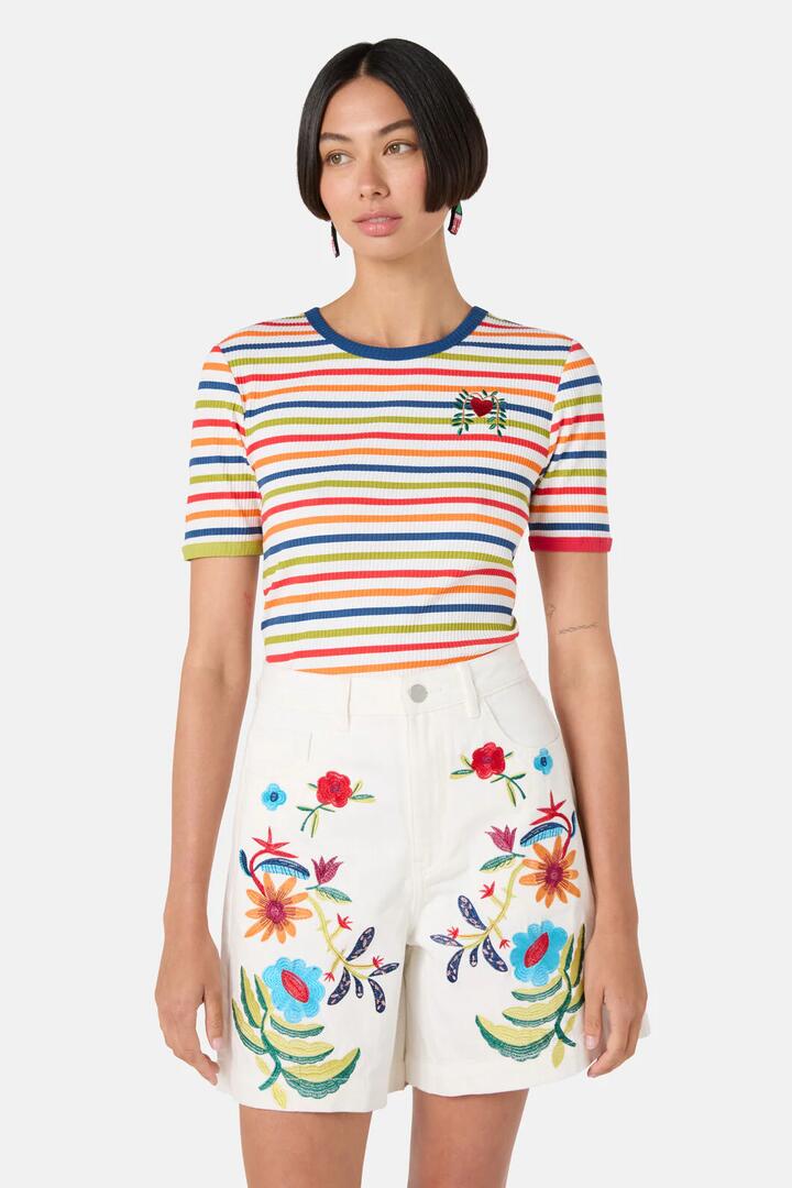 Image of a model wearing Tops. Productname: Little Things Striped Tee in Stripe colour by brand - Gorman