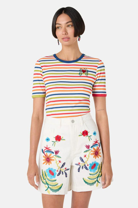 Image of a model wearing Tops. Productname: Little Things Striped Tee in Stripe colour by brand - Gorman