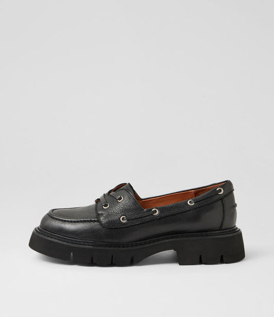 Image of Flats. Productname: Kutee Black Leather Loafers in Black colour by brand - MOLLINI
