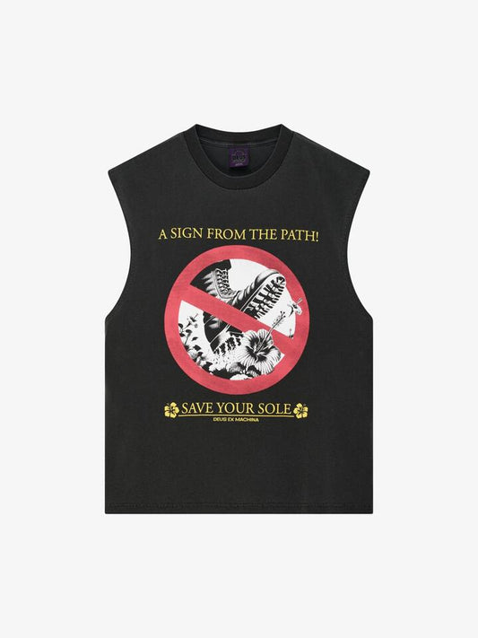 Image of a model wearing Tops. Productname: Deus Save Your Sole Muscle Tee in Anthracite colour by brand - Deus