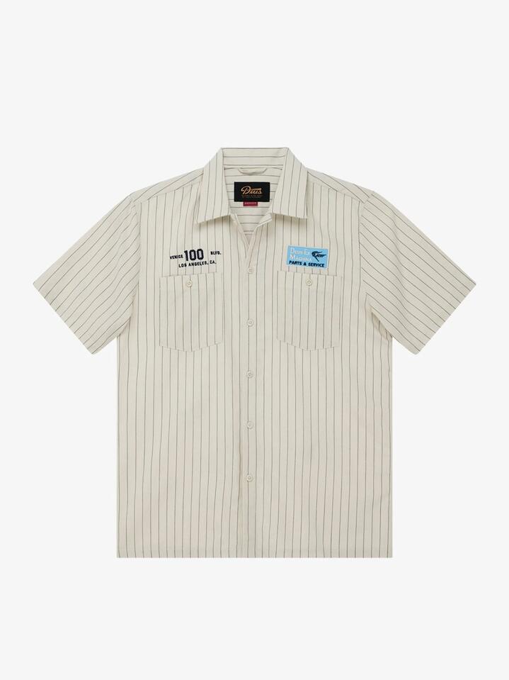 Image of Shirts. Productname: Deus Forecourt Stripe Shirt in Dirty White colour by brand - Deus