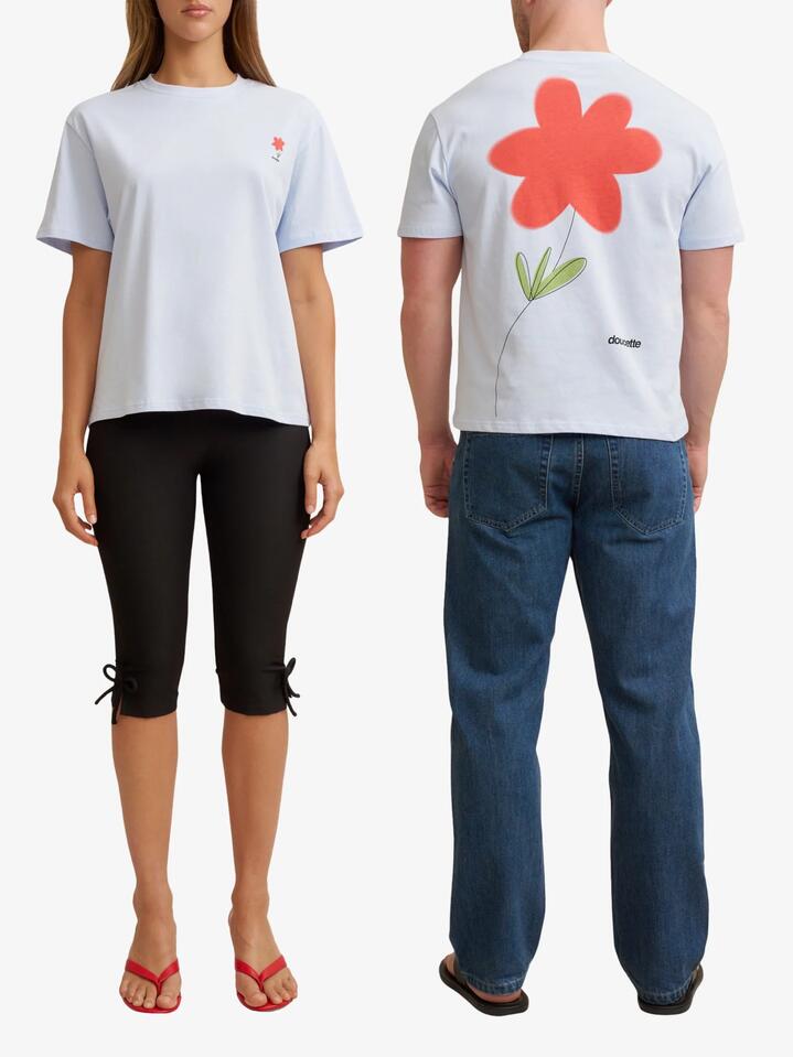 Image of T-Shirts. Productname: Doucette Unisex Red Flower Trim Tee in Light Blue colour by brand - Doucette