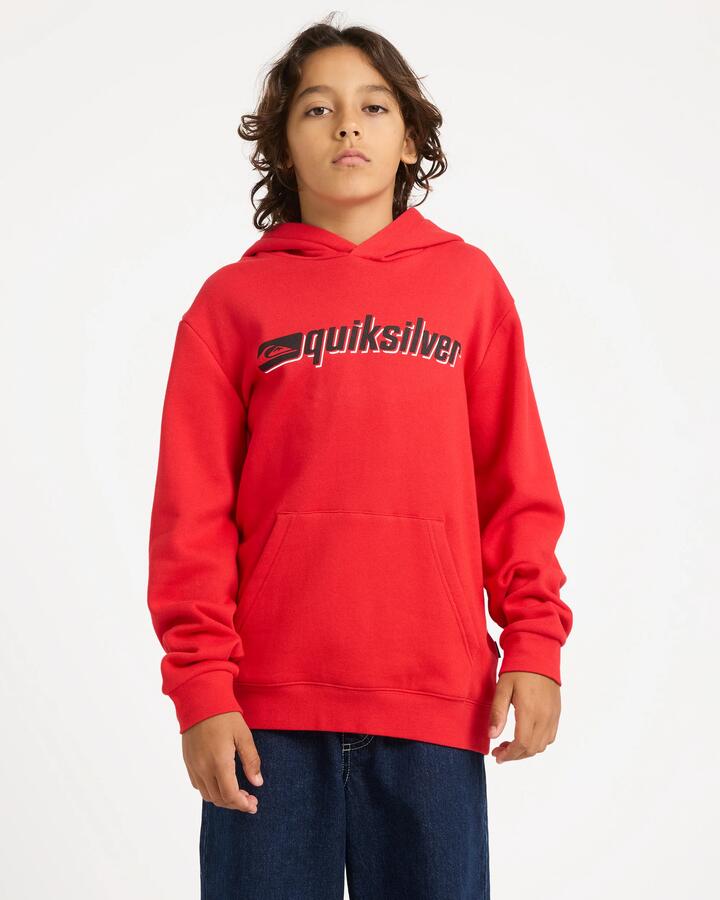 Image of a model wearing Outerwear. Product name - Quiksilver Boys 8-16 Reflex Pullover Hoodie Salsa in Salsa colour by brand - Quiksilver