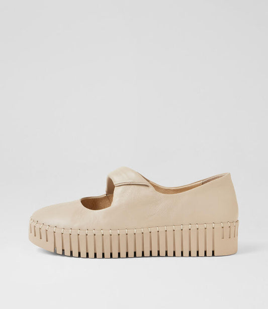 Image of Shoes. Productname: Breakin Almond Leather Flat Shoes in Almond-Almond Sole colour by brand - MIDAS