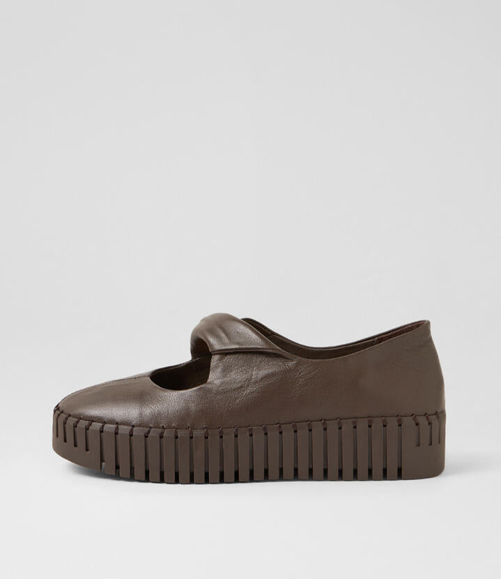 Image of Shoes. Productname: Breakin Choc Leather Flat Shoes in Choc-Choc Sole colour by brand - MIDAS