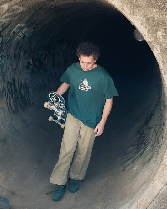 Image of T-Shirts. Product name - Volcom Mens Charmed Brains T-Shirt Rifle Green in Rifle Green colour by brand - Volcom