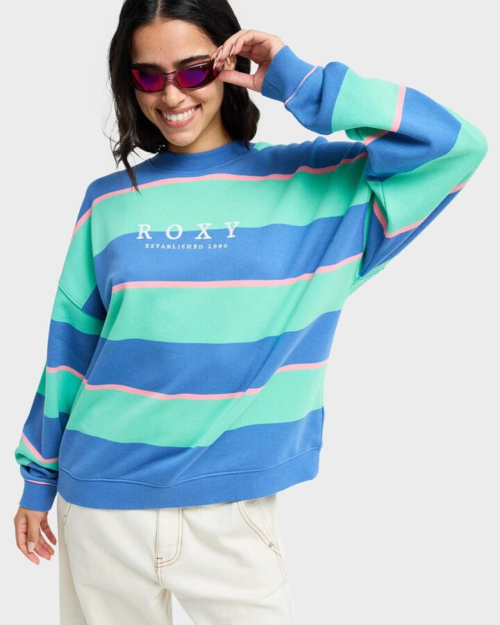 Image of Accessories. Product name - Roxy Womens Strictly Stripe Crew Neck Katydid Stripy Soul in Katydid Stripy Soul colour by brand - Roxy