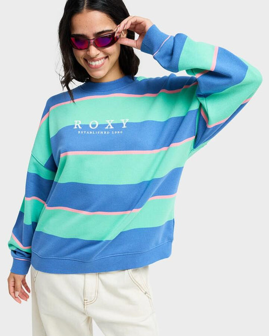Image of Accessories. Product name - Roxy Womens Strictly Stripe Crew Neck Katydid Stripy Soul in Katydid Stripy Soul colour by brand - Roxy