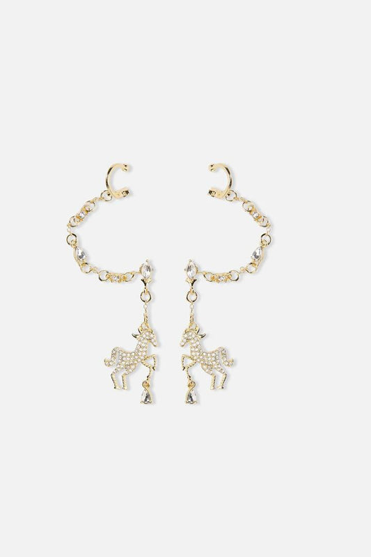 Image of Earrings. Productname: Horse Sparkle Earrings With Cuff in Gold colour by brand - Princess Highway