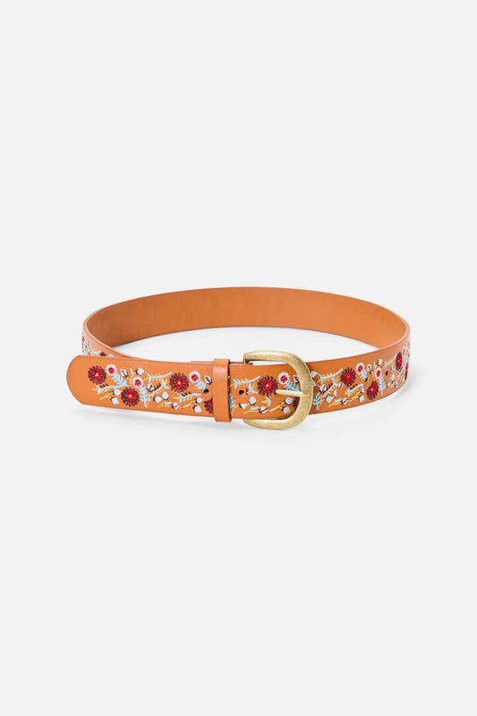 Image of Accessories. Productname: Flower Embroidered Belt in Tan colour by brand - Princess Highway