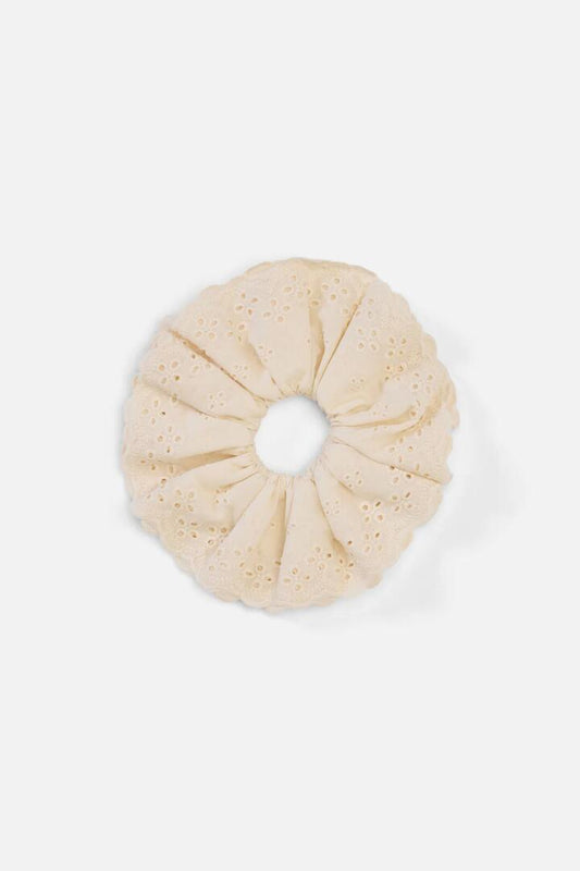 Image of Hair Accessories. Productname: Broderie Anglaise Wide Scrunchie in Cream colour by brand - Princess Highway