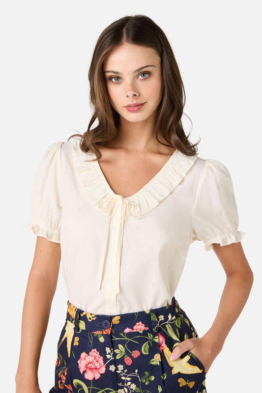 Image of Blouses. Productname: Kayla Ruffle Blouse in Cream colour by brand - Princess Highway