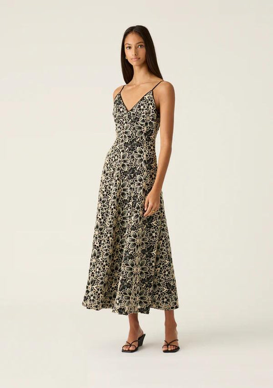 Image of Dresses. Productname: Amelia Embroidery Midi Dress in Black colour by brand - MOS The Label