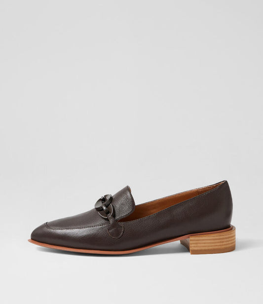 Image of Flats. Productname: Ernest Choc Leather Loafers in Choc colour by brand - MIDAS