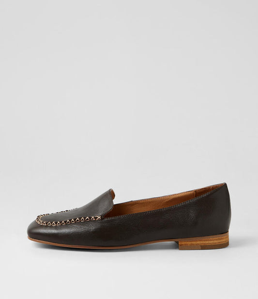 Image of Flats. Productname: Peridot Choc Natural Leather Loafers in Choc-Natural colour by brand - MIDAS
